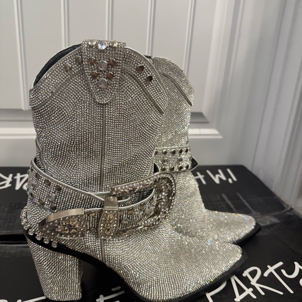 Dolls Kill Silver Rhinestone Heeled Boots
